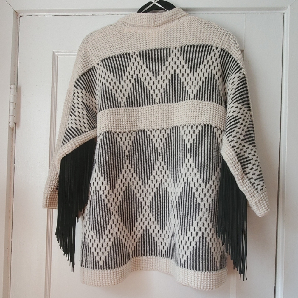 WOOL BLEND KNIT CARDIGAN WITH FRINGE SLEEVES
